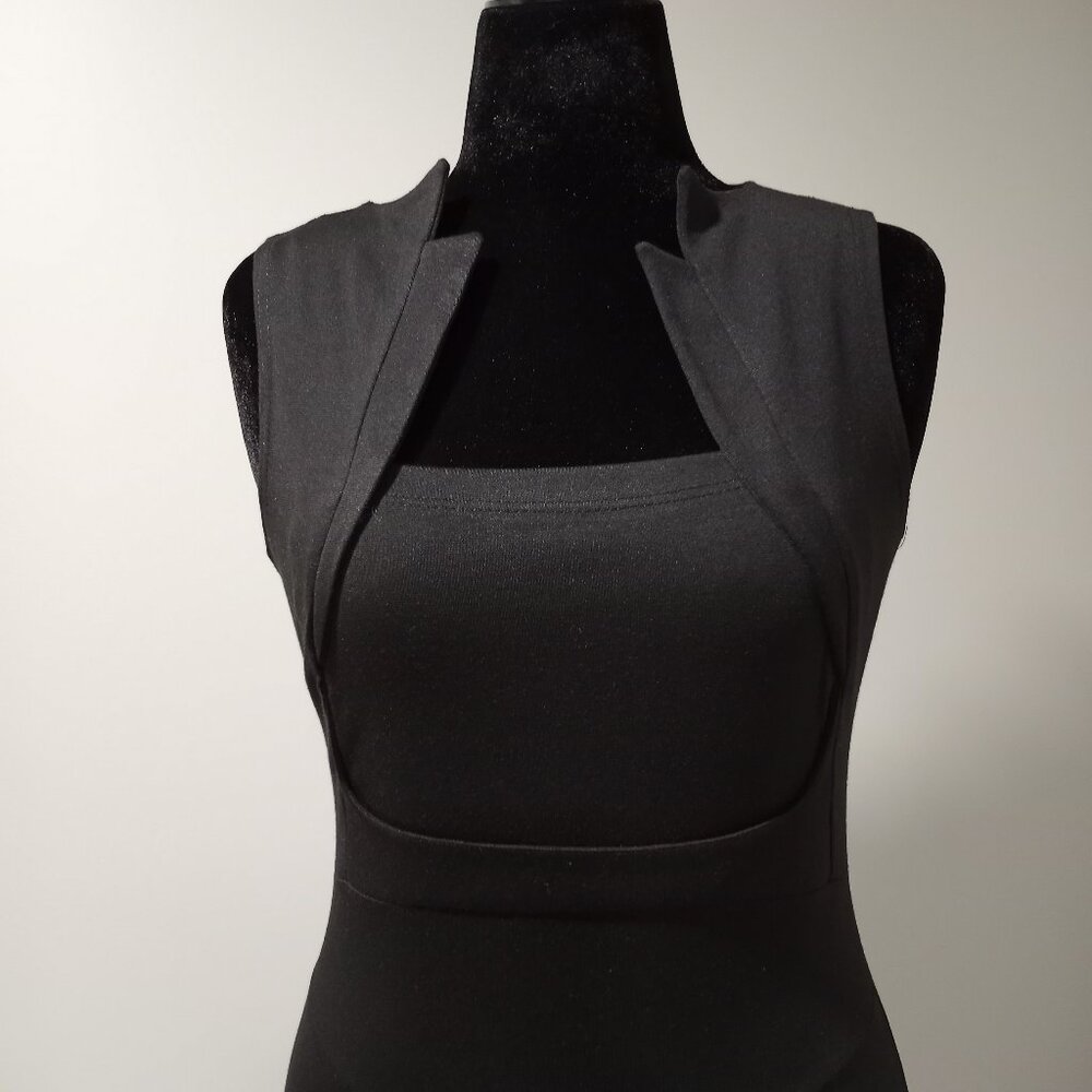 FEVER FISH FITTED BLACK SHEATH MIDI DRESS ACCENT BODICE WOMEN UK SIZE 12